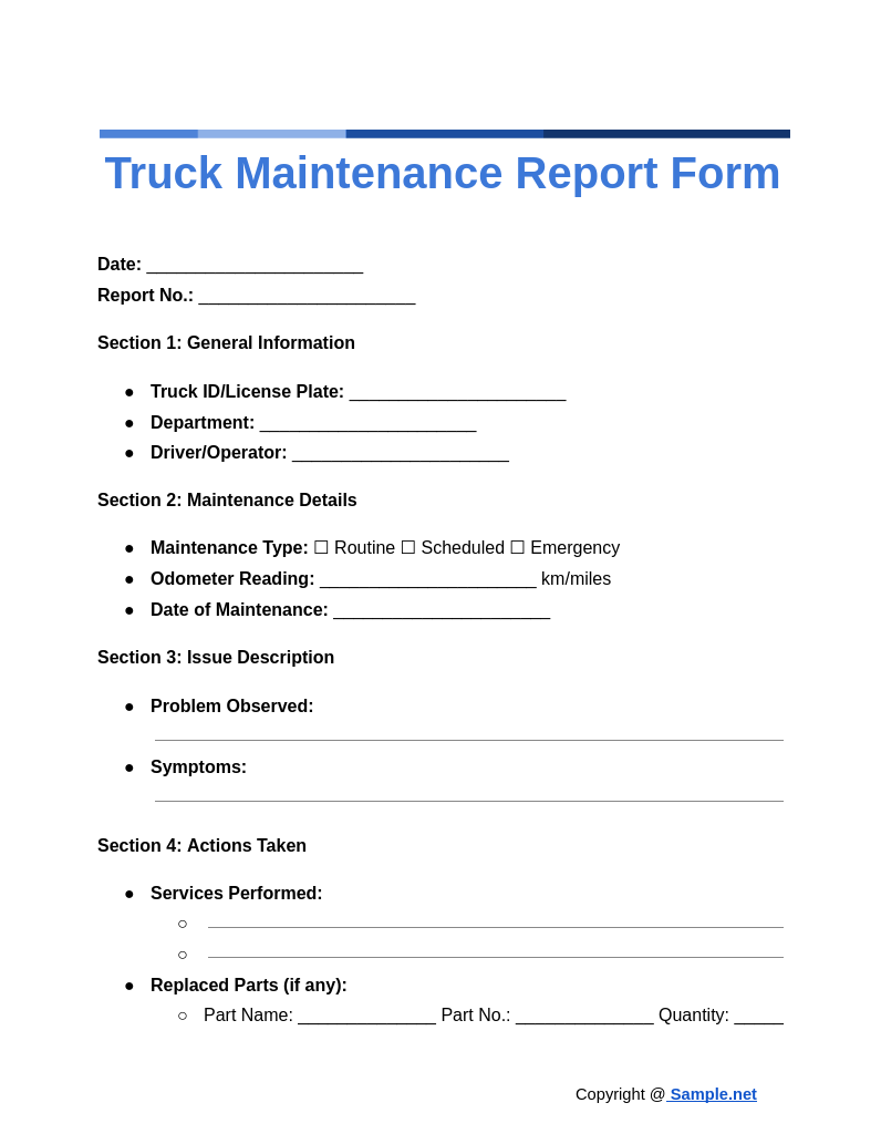 Truck Maintenance Report Form Google Docs 11 01 2024 04 26 PM