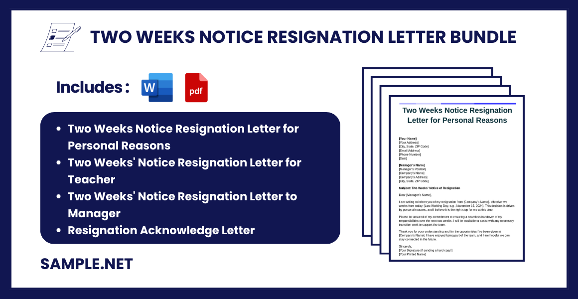 two weeks notice resignation letter bundle