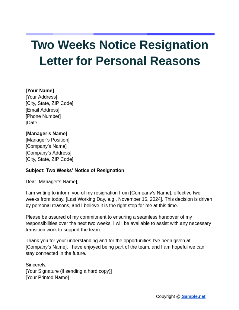 Two Weeks Notice Resignation Letter for Personal Reasons Google Docs 11 01 2024 04 21 PM