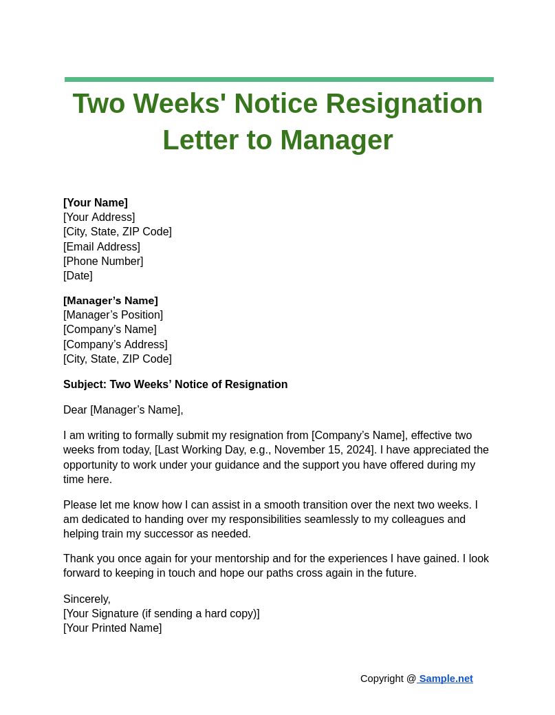 Two Weeks Notice Resignation Letter to Manager Google Docs 11 01 2024 04 20 PM