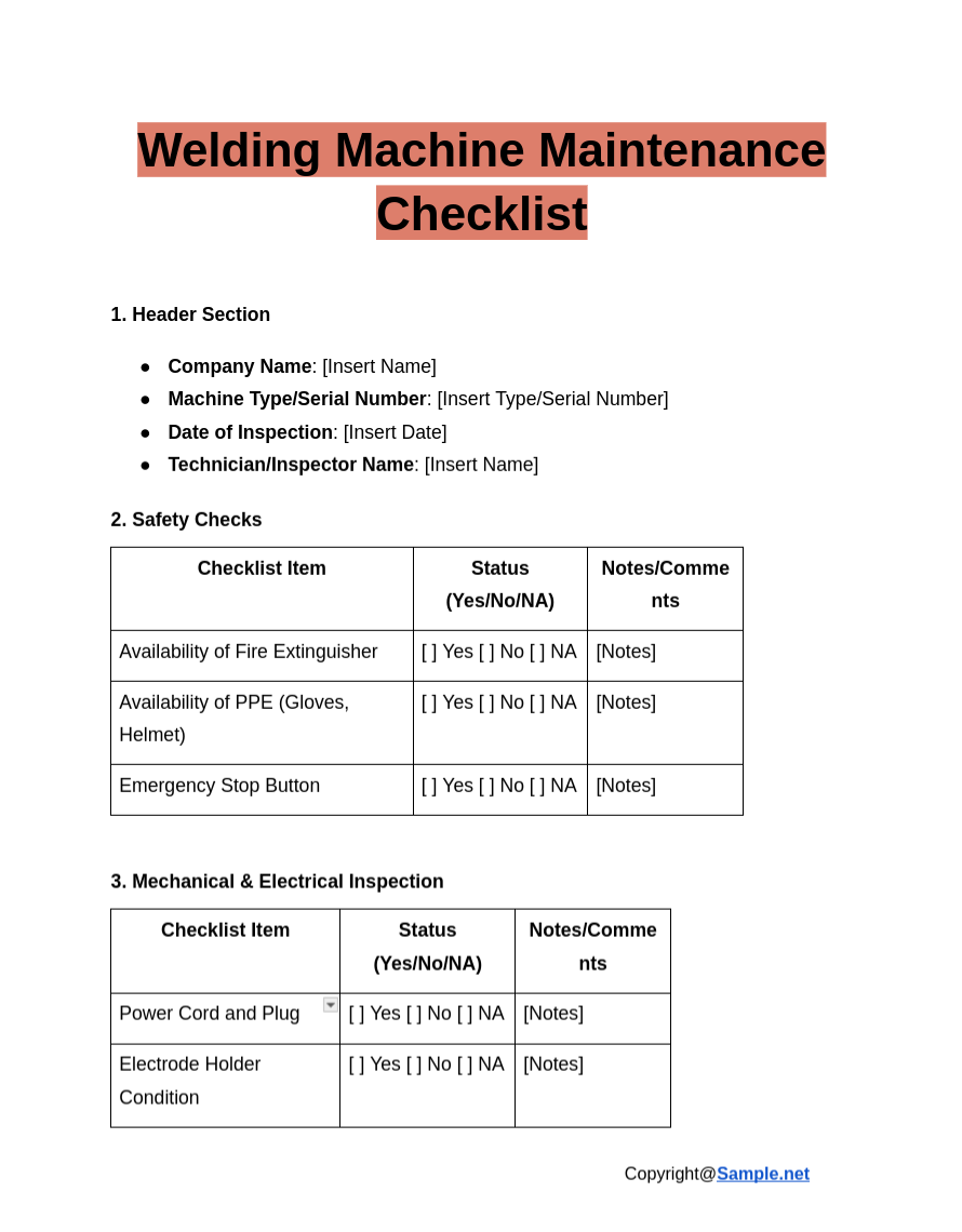 Welding Machine Maintenance Checklist Google Docs 12 11 2024 04 36 PM