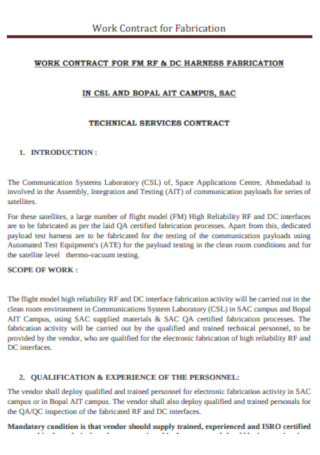 Work Contract for Fabrication Template