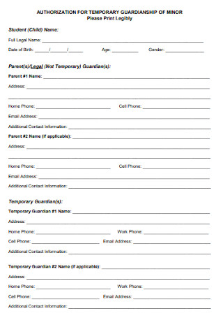 Authorizatiion for Temporary Guardianship Minor Child Letter