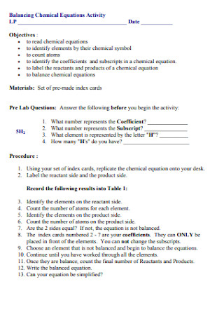 Balancing Chemical Equations Activity Template