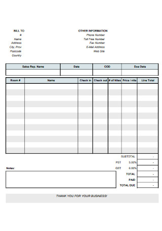 Basic Hotel Receipt Template