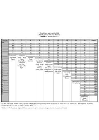 Business Property Depreciation Schedule