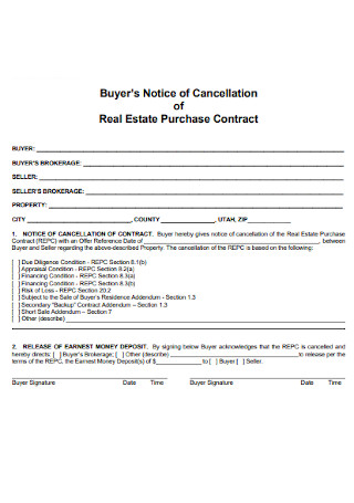 Buyers Notice of Cancellation of Real Estate Purchase Contract 