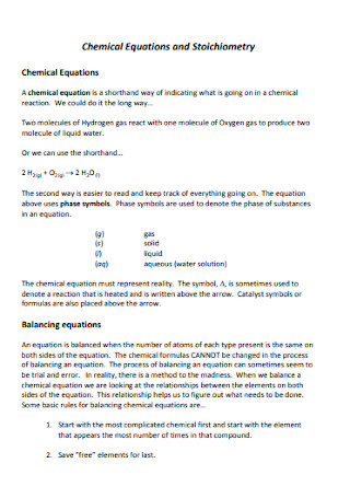 Chemical Equations Balance and Stoichiometry Template