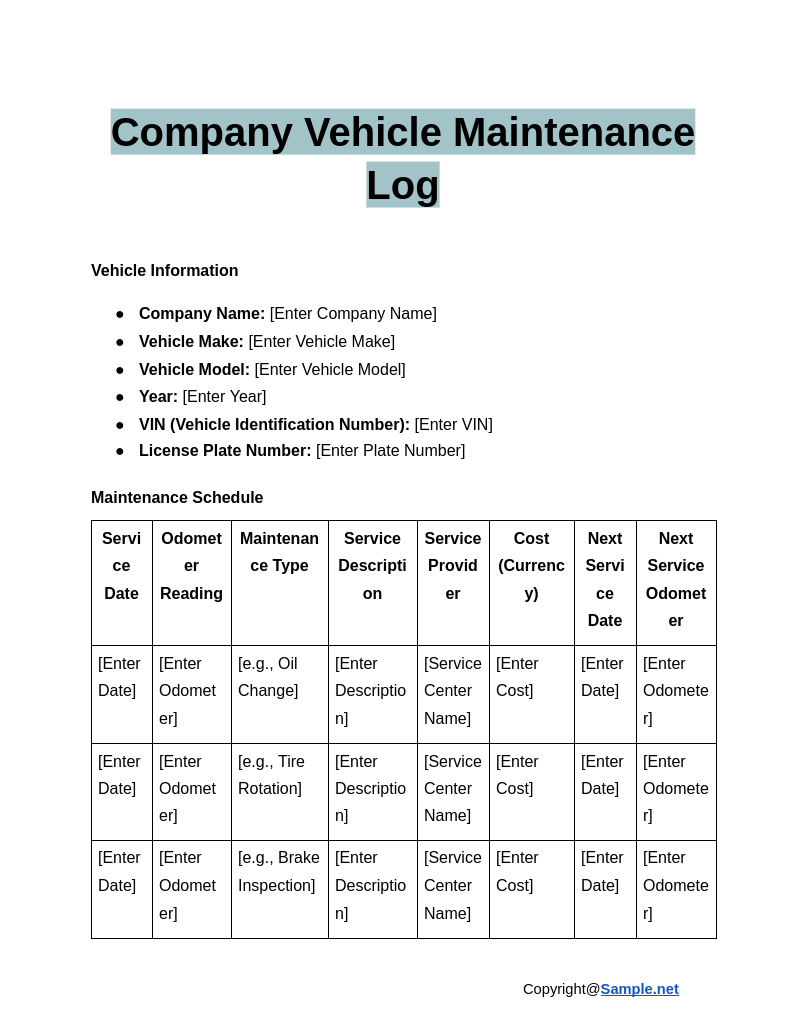 Company Vehicle Maintenance Log Google Docs 12 10 2024 10 40 AM