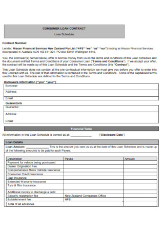 Consumer Financial Loan Contract Template