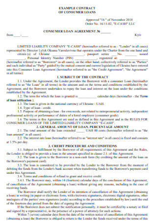 Consumer Loan Contract Template