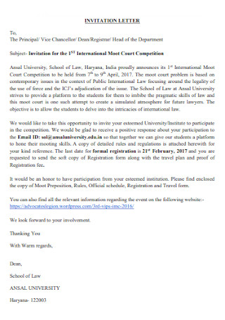 Court Competition Event Invitation Letter