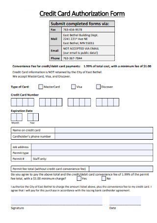 Credit Card Community Development Authorization Form 