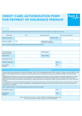 Credit Card Insurance Premium Authorization Form 