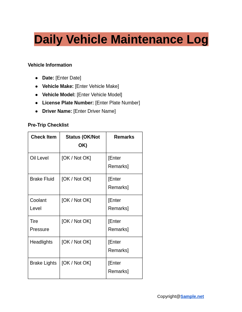 Daily Vehicle Maintenance Log Google Docs 12 10 2024 10 41 AM