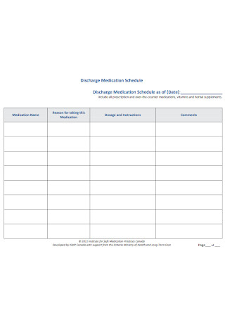 Discharge Medication Schedule Template