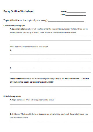 Essay Outline Worksheet Template