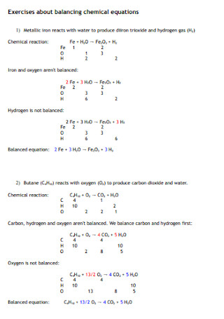 Exercises and Balanceing Chemical Equations