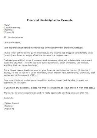 Financial Hardship Letter Example
