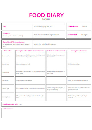 Formal Food Diary Template