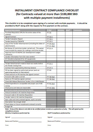 Installment Contract Compliance Checklist