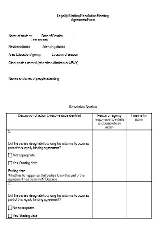 Legally Binding Resolution Meeting Agreement Form