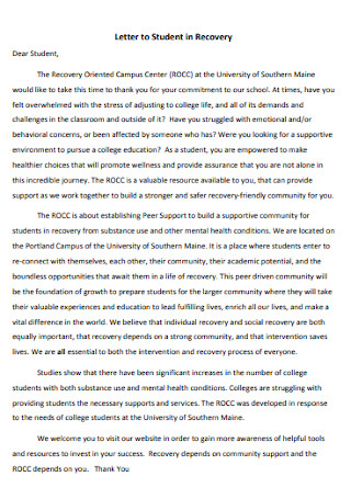 Letter to Student in Recovery