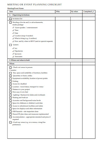 Meeting or Event Planning Checklist
