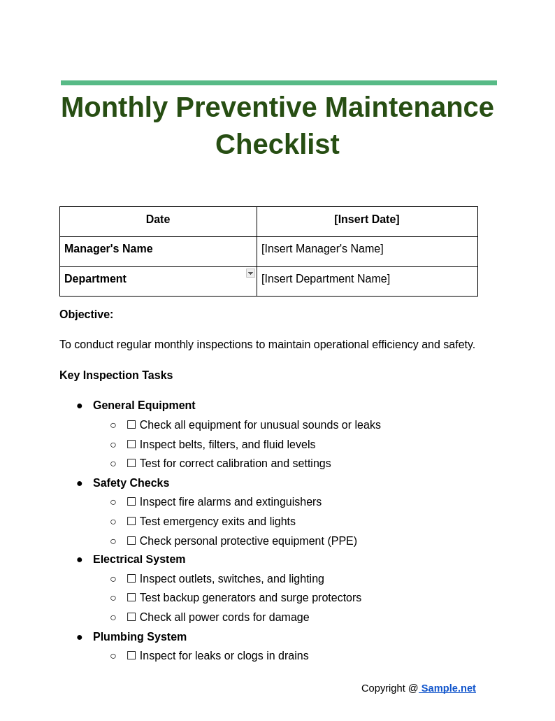 Monthly Preventive Maintenance Checklist Google Docs 10 22 2024 10 39 AM