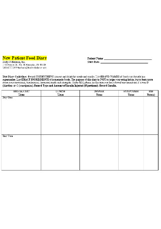 New Patient Food Dairy Template