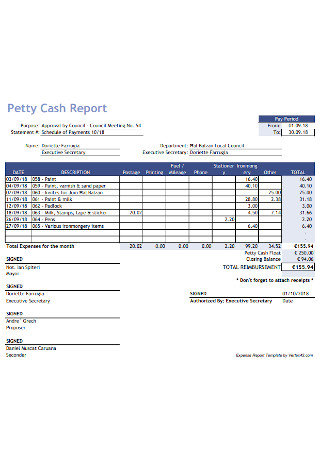 Petty Cash Report