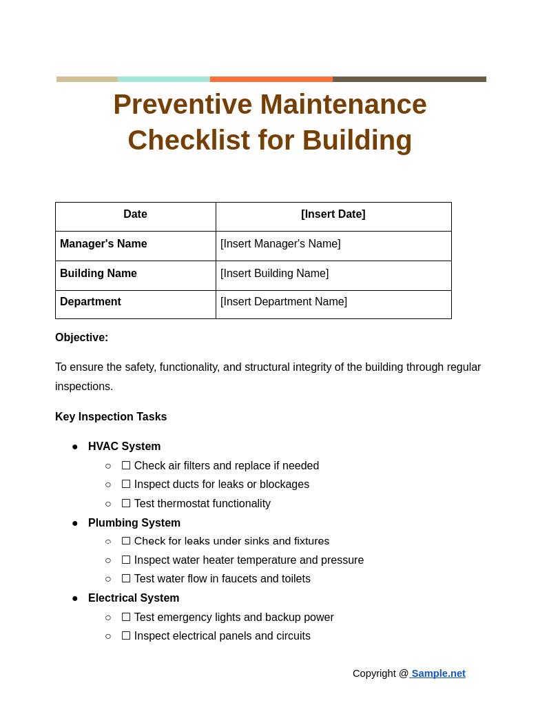 Preventive Maintenance Checklist for Building Google Docs 10 22 2024 10 38 AM