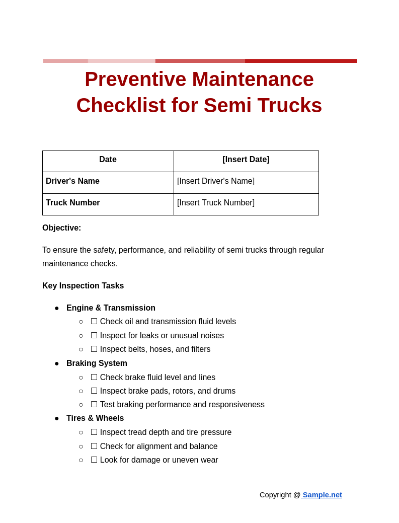 Preventive Maintenance Checklist for Semi Trucks Google Docs 10 22 2024 10 40 AM