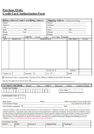 Purchase Order Credit Card Authorization Form