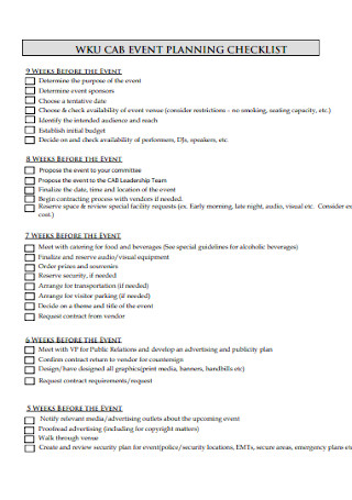 Sample Cab Event Planning Checklist Template