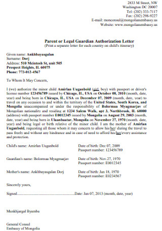 Sample Child Parents Authorization Letter