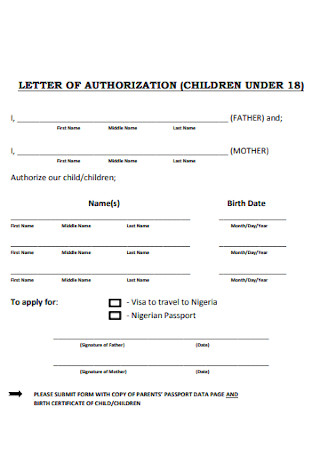 Sample Children Letter of Authorizations