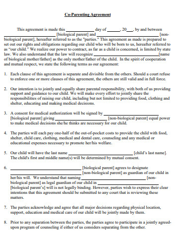 Printable Co Parenting Agreement Template
