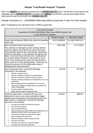 Sample Cost Benefit Analysis Template 