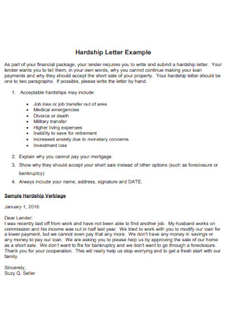 Sample Hardship Letter Example