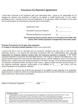 Sample Insurance Co Payment Plan Agreement