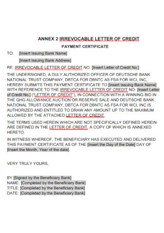Sample Irrevocable Demand Letter of Credit