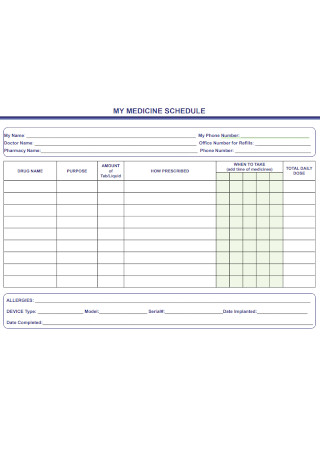 Sample Medication Schedule Template