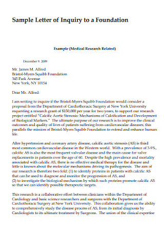 Sample Request Proposal Letter of Inquiry to a Foundation