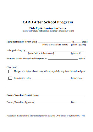School Childrens Program Authorization Letter