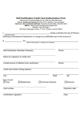 Self Certification Credit Card Authorization Form 