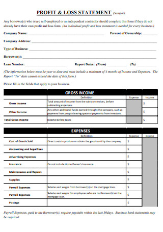 Standard Profit and Loss Statement Template