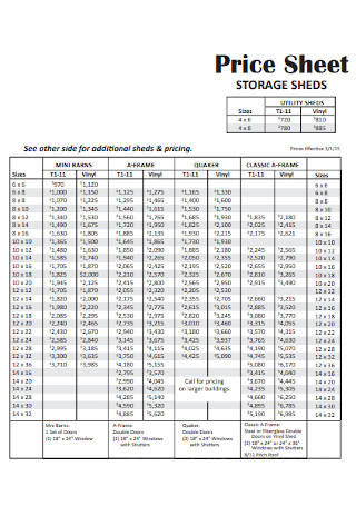 Storege Sheds Price Sheet Template