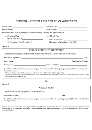 Student Account Payment Plan Agreements