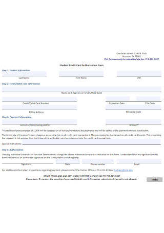Student Credit Card Authorization Form
